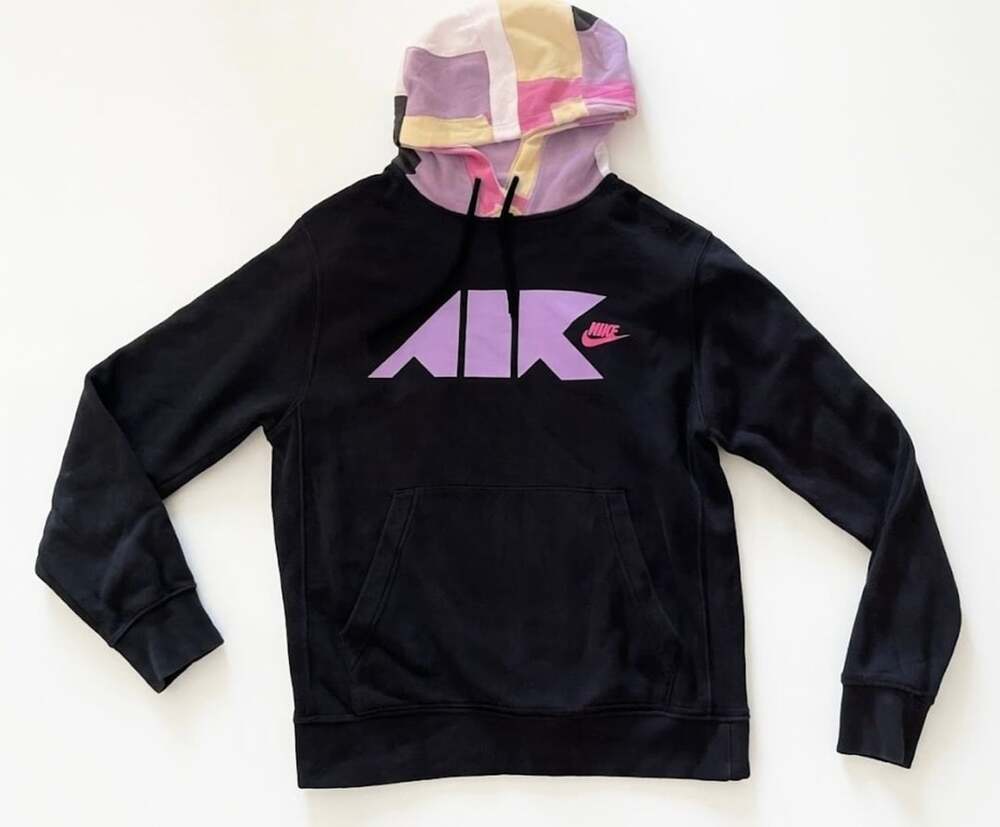 Nike Air Patchwork Hooded Sweatshirt Black Purple Size S